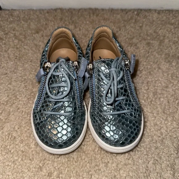 Giuseppe Zanotti Kid's Metallic Embossed Leather Low-Top Sneakers
